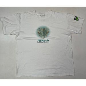 VINTAGE Asrock Motherboard We Master It Graphic T-shirt Men Large White